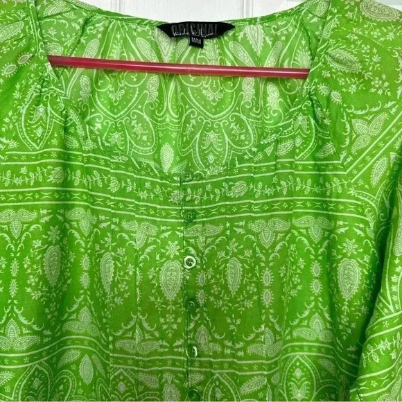 Nicole Miller Boho Style Shirt Green & White Size Medium - Picture 3 of 16